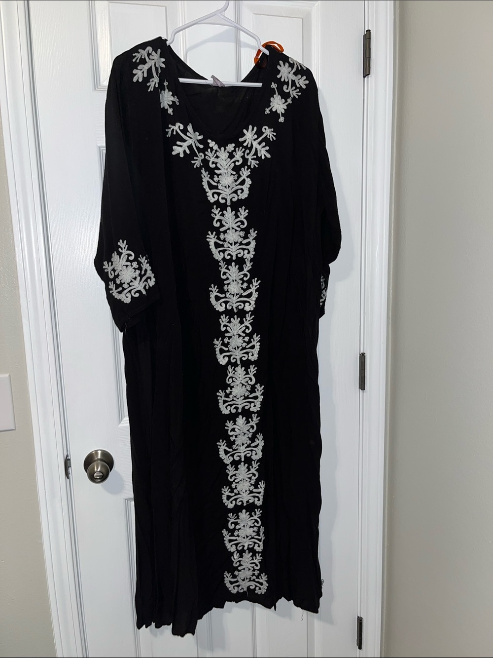 Riviera Sun Embroidered Black Kaftan / Maxi Dress with Ivory Detail